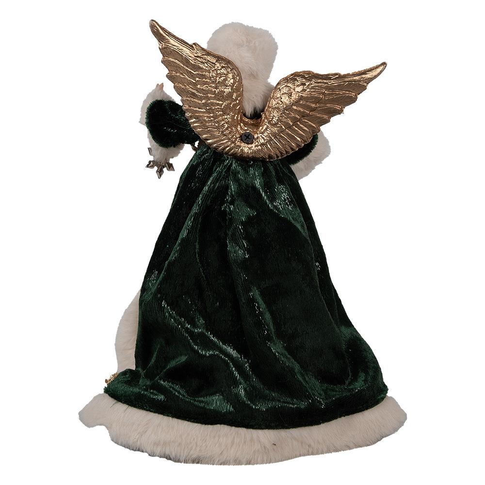 Clayre & Eef Kerstdecoratie Beeld Engel 28 cm Beige Groen Textiel op