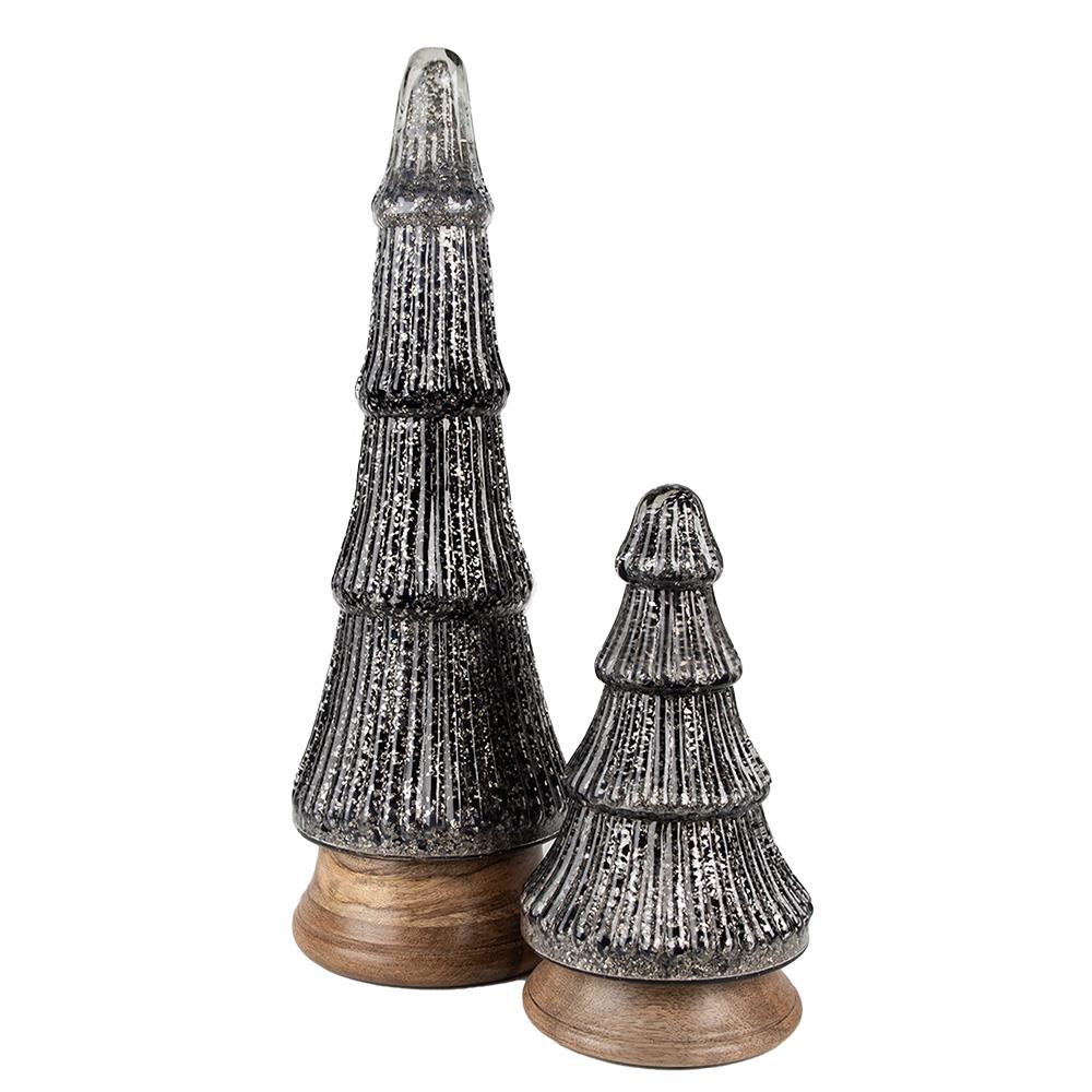 Clayre & Eef Kerstdecoratie Kerstboom Ø 13x24 cm Zilverkleurig Zwart