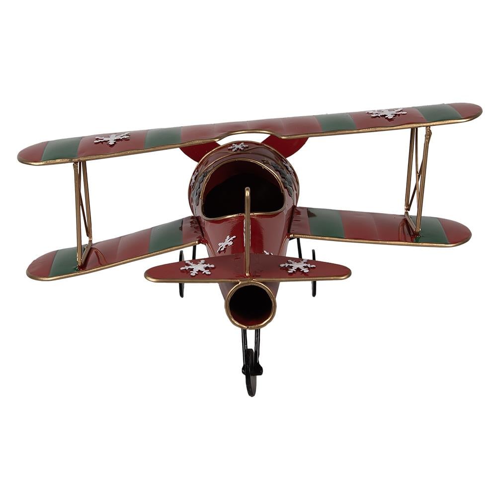 Clayre & Eef Kerstdecoratie Vliegtuig 41x37x21 cm Rood Metaal