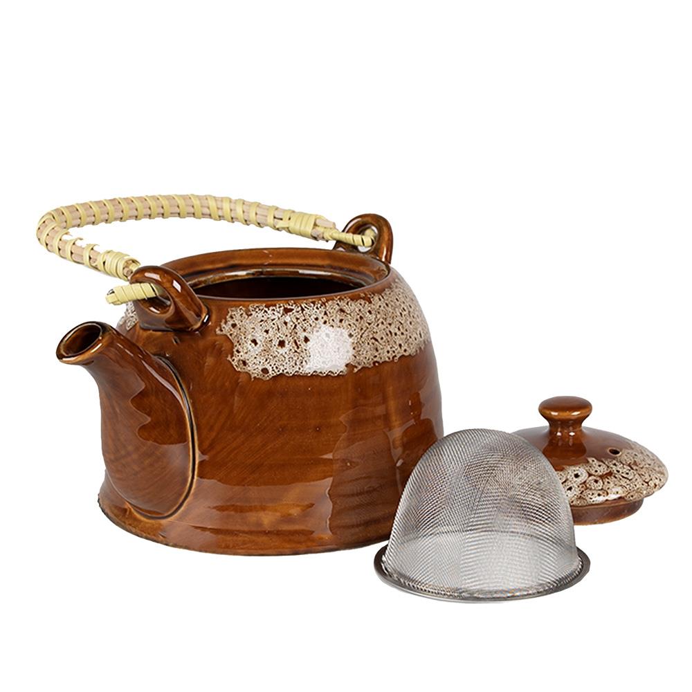 Clayre & Eef Theepot met Filter  750 ml Bruin Wit Keramiek Theekan