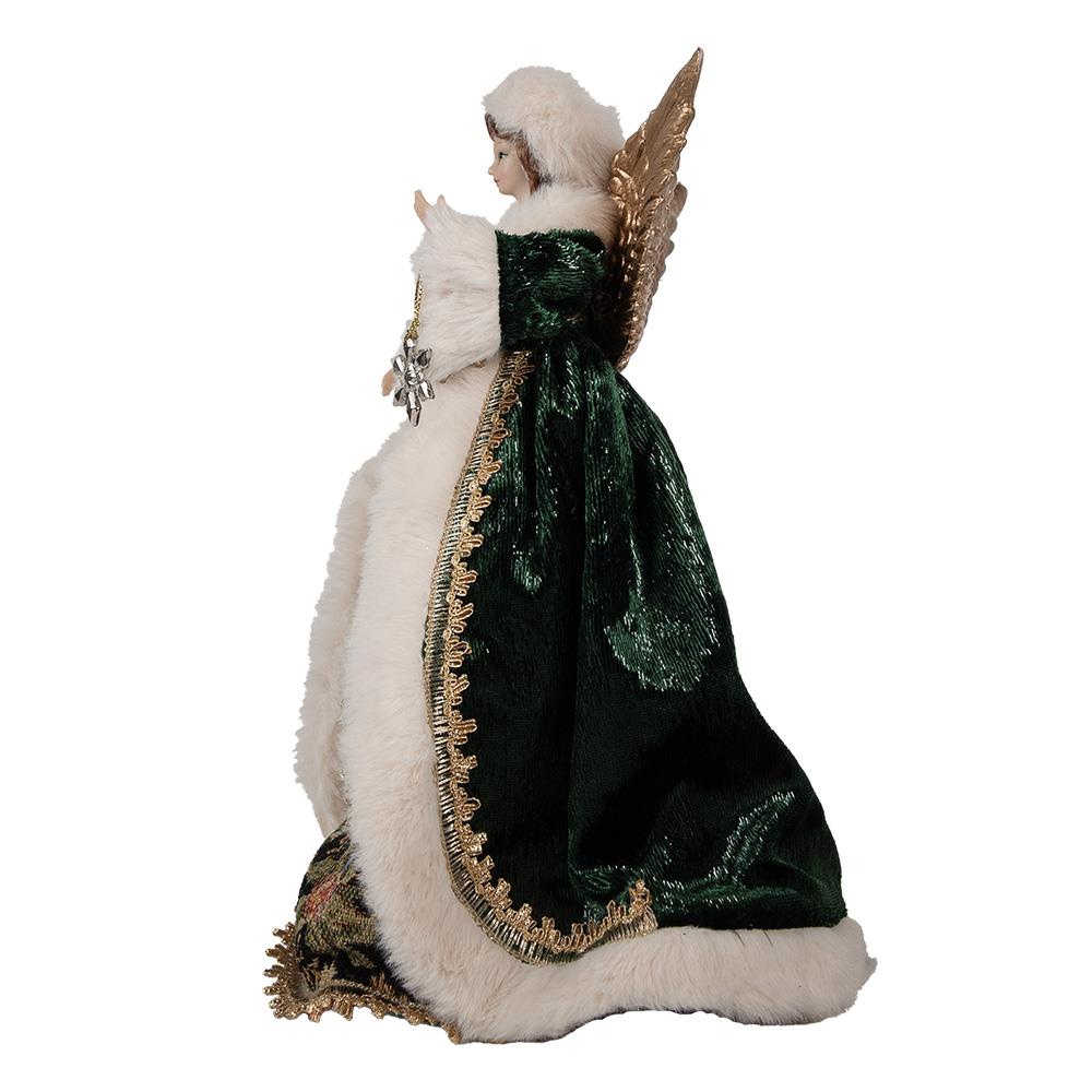 Clayre & Eef Kerstdecoratie Beeld Engel 28 cm Beige Groen Textiel op