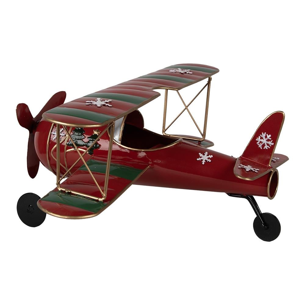 Clayre & Eef Kerstdecoratie Vliegtuig 41x37x21 cm Rood Metaal