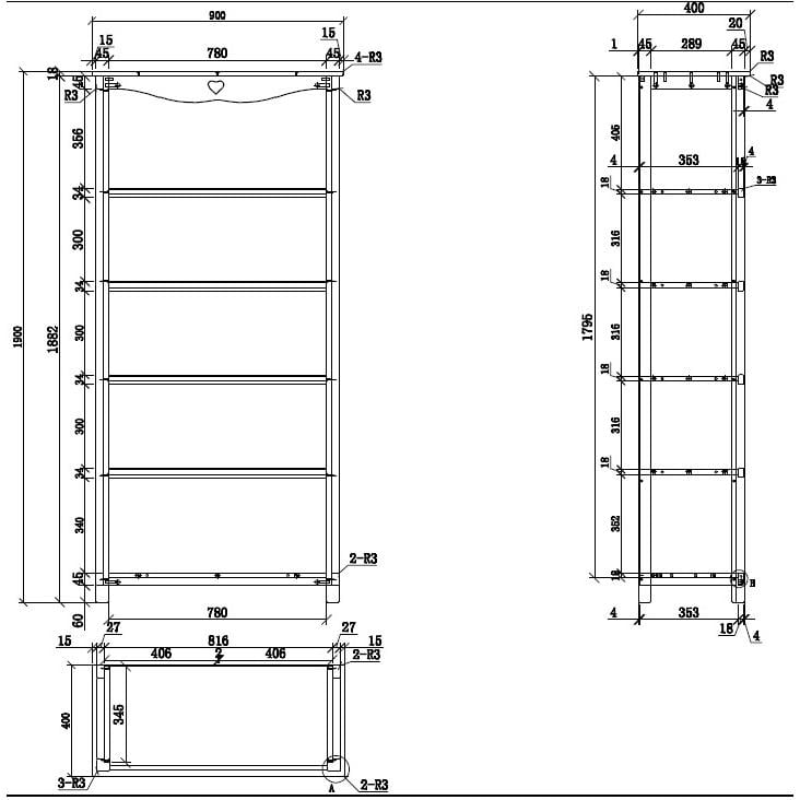 LUCEVI - Amori Boekenkast Hout - Wit - 90x40x190 cm