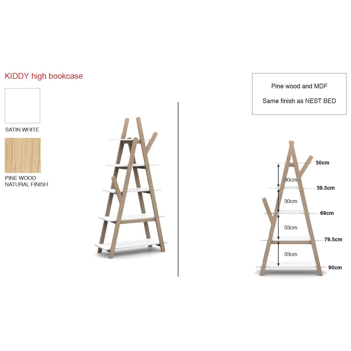 LUCEVI - Kinderkamer Kiddy Boekenkast - Hout - Wit - 90x34x168.7 cm