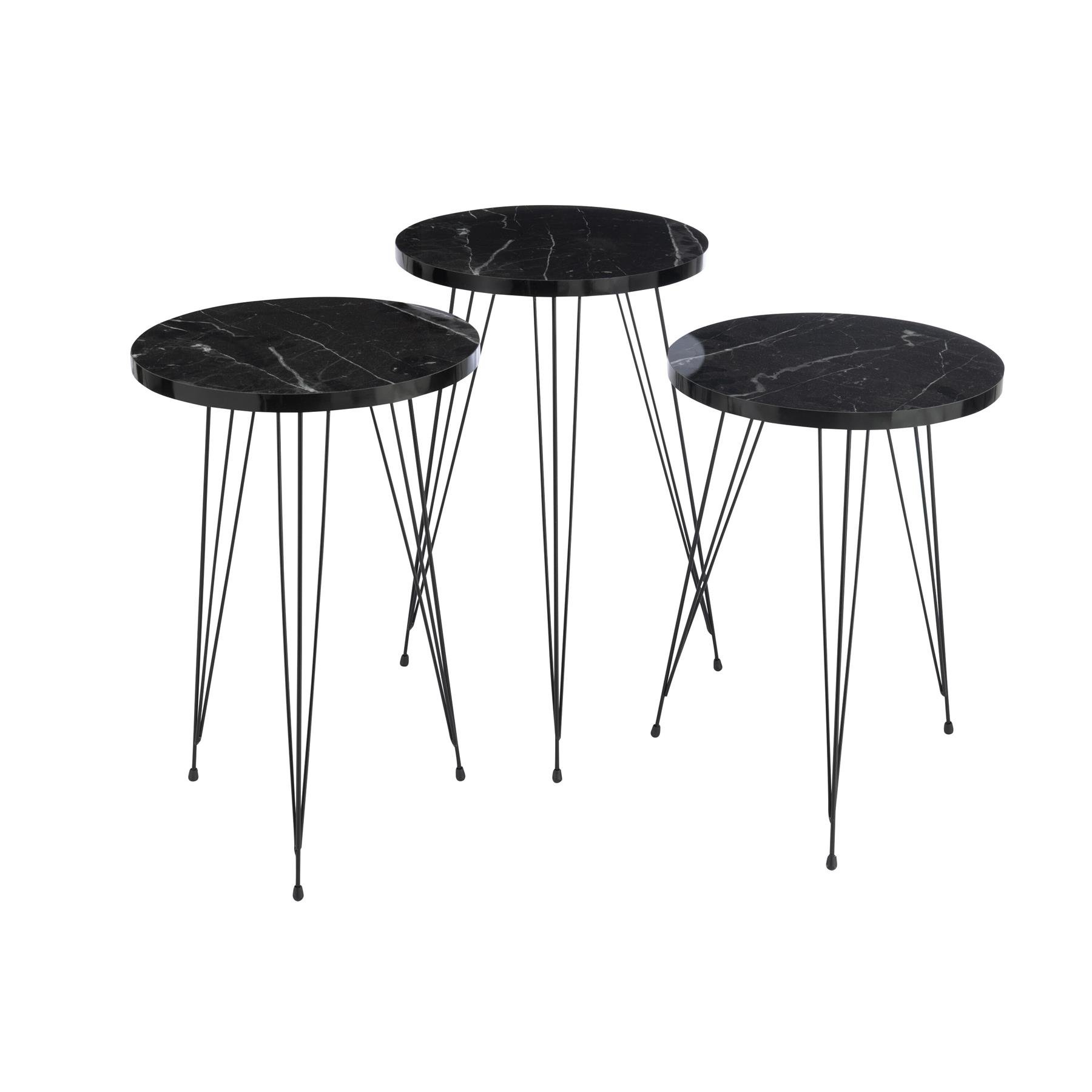 J-line - Set Van Drie Bijzettafels Pb|metaal Zwart - 34x34x56cm