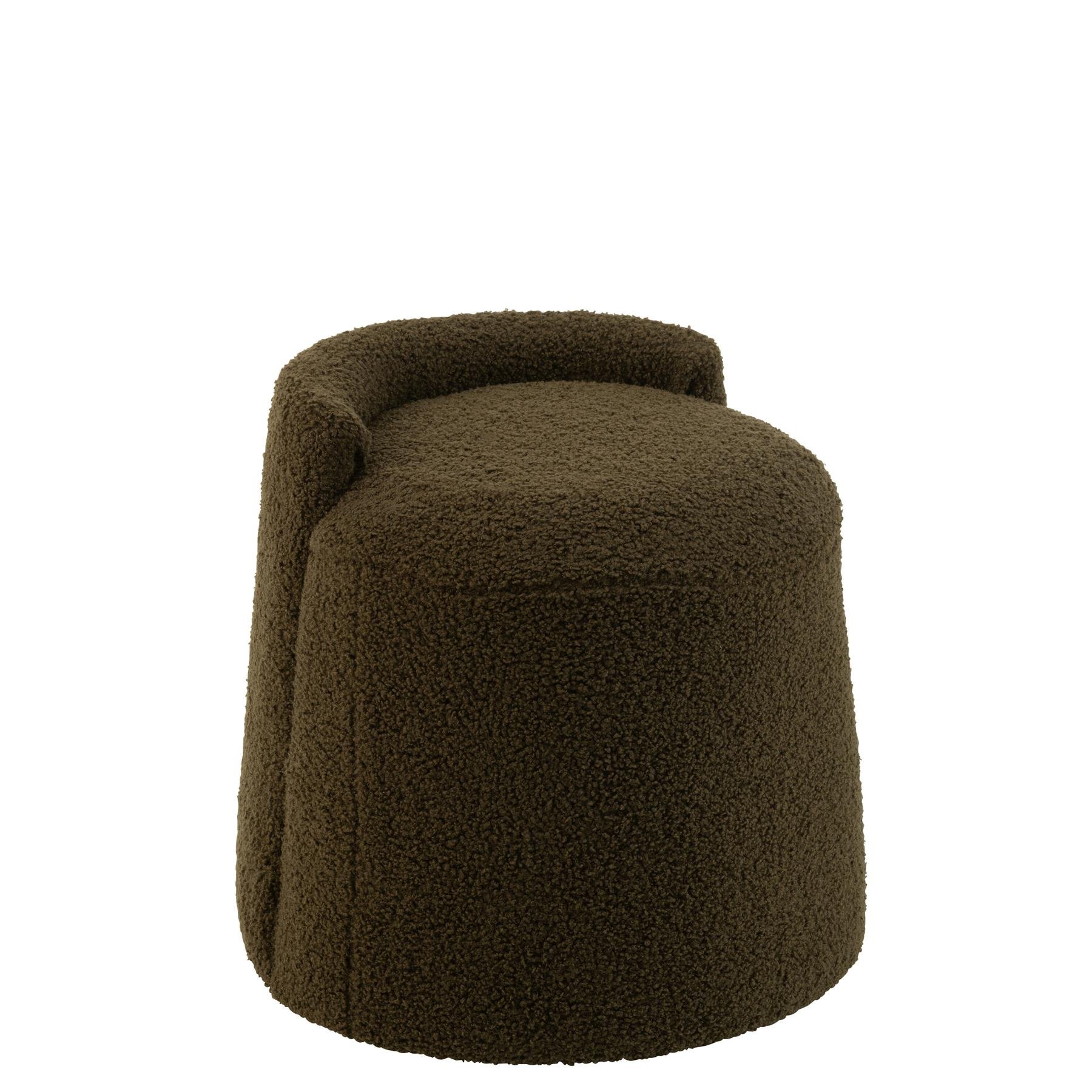 J-line - Poef Teddy Rond+rugleuing Bouclé Groen - 40x40x38cm
