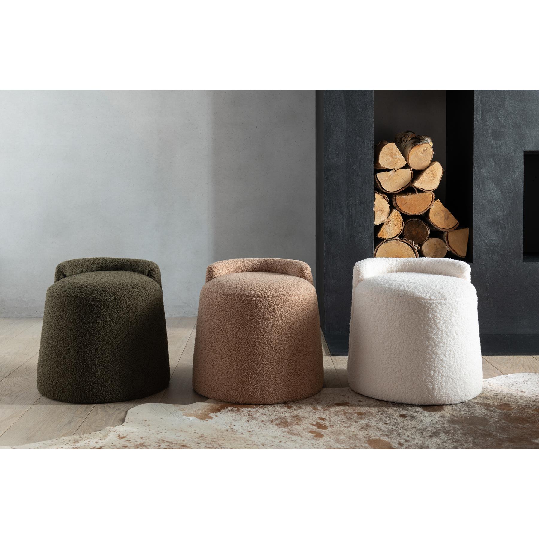 J-line - Poef Teddy Rond+rugleuing Bouclé Groen - 40x40x38cm