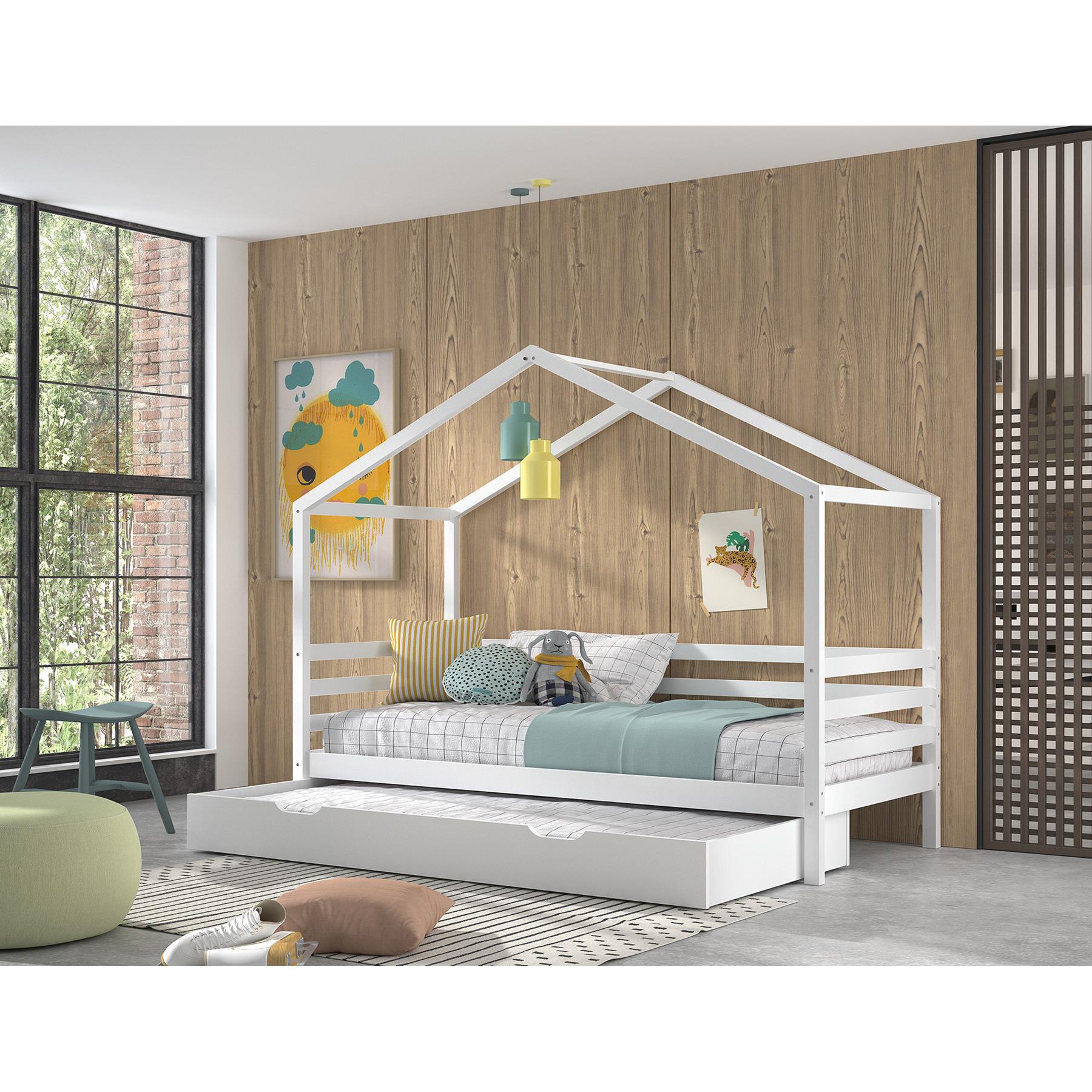 LUCEVI - Huisbed 90x200cm en rolbed - 210x96x170cm - Wit