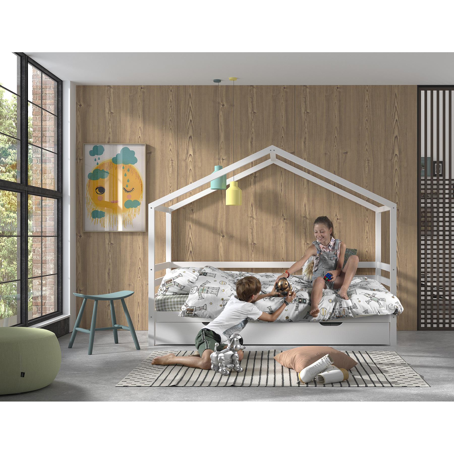 LUCEVI - Huisbed 90x200cm en rolbed - 210x96x170cm - Wit