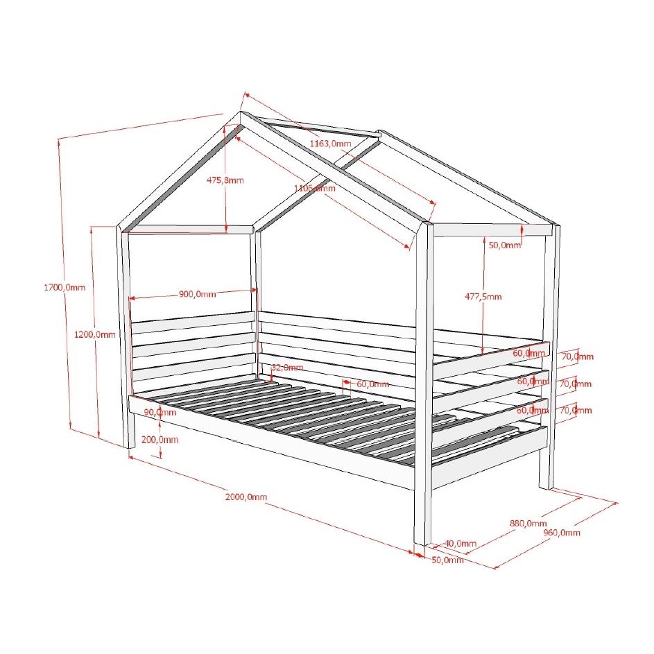 LUCEVI - Huisbed 90x200cm en rolbed - 210x96x170cm - Wit