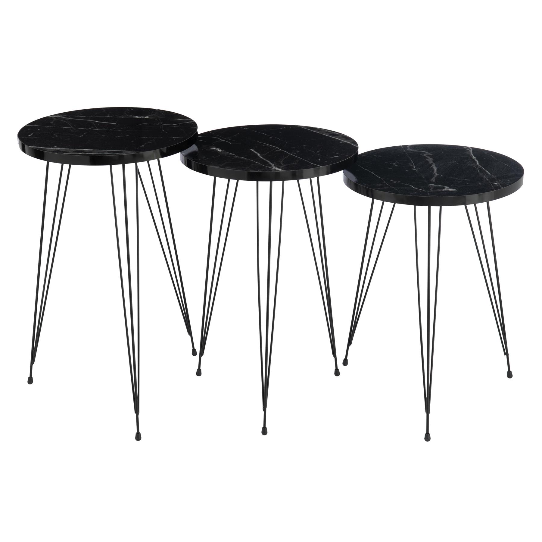 J-line - Set Van Drie Bijzettafels Pb|metaal Zwart - 34x34x56cm