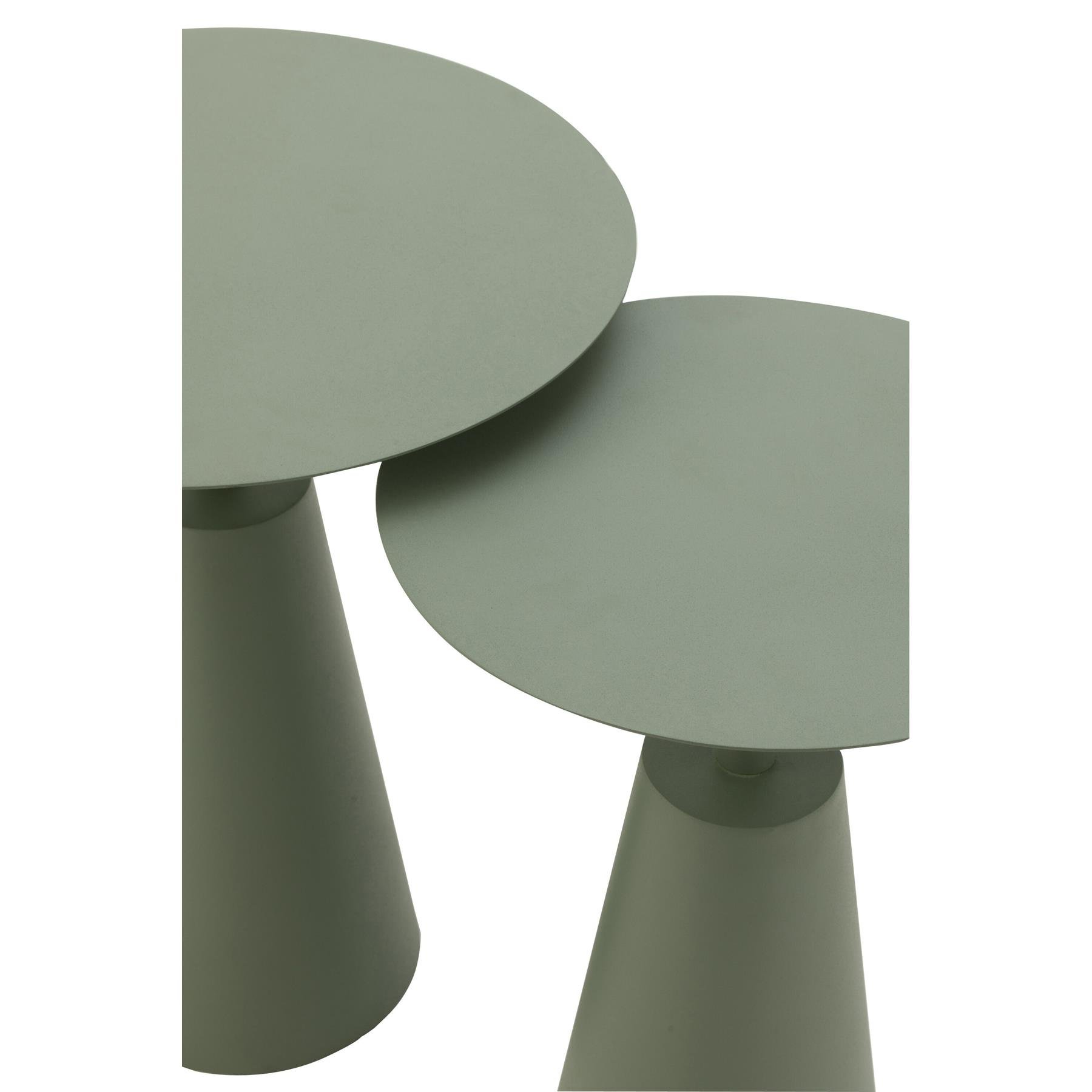J-line - Set Van 2 Tafels Rond Ijzer Groen - 48x48x56cm