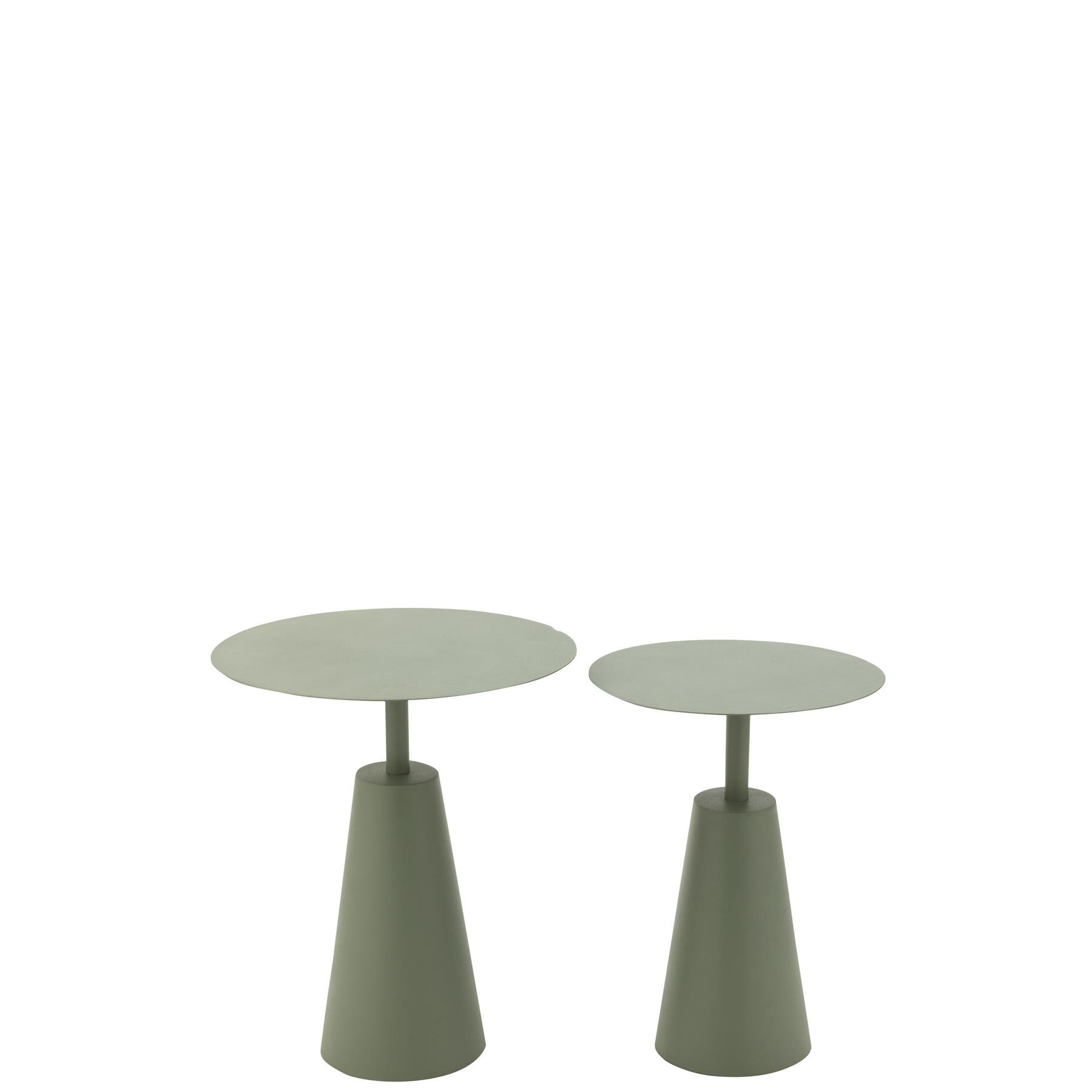 J-line - Set Van 2 Tafels Rond Ijzer Groen - 48x48x56cm
