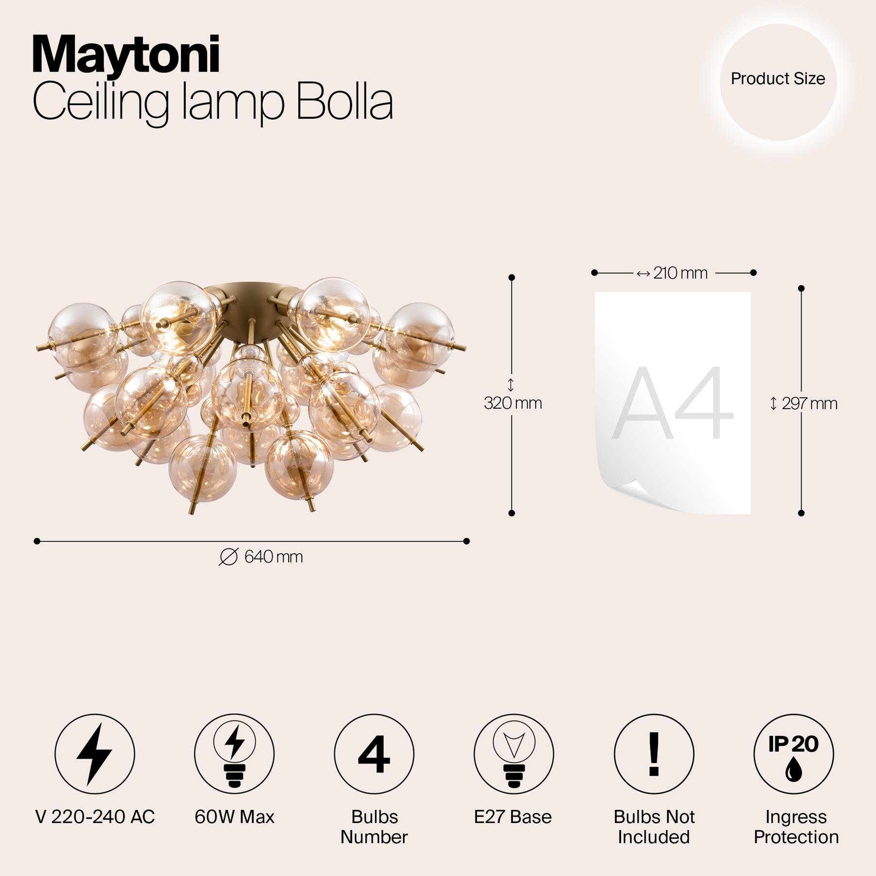 Maytoni - Plafondlamp Bolla - Messing - Ø64