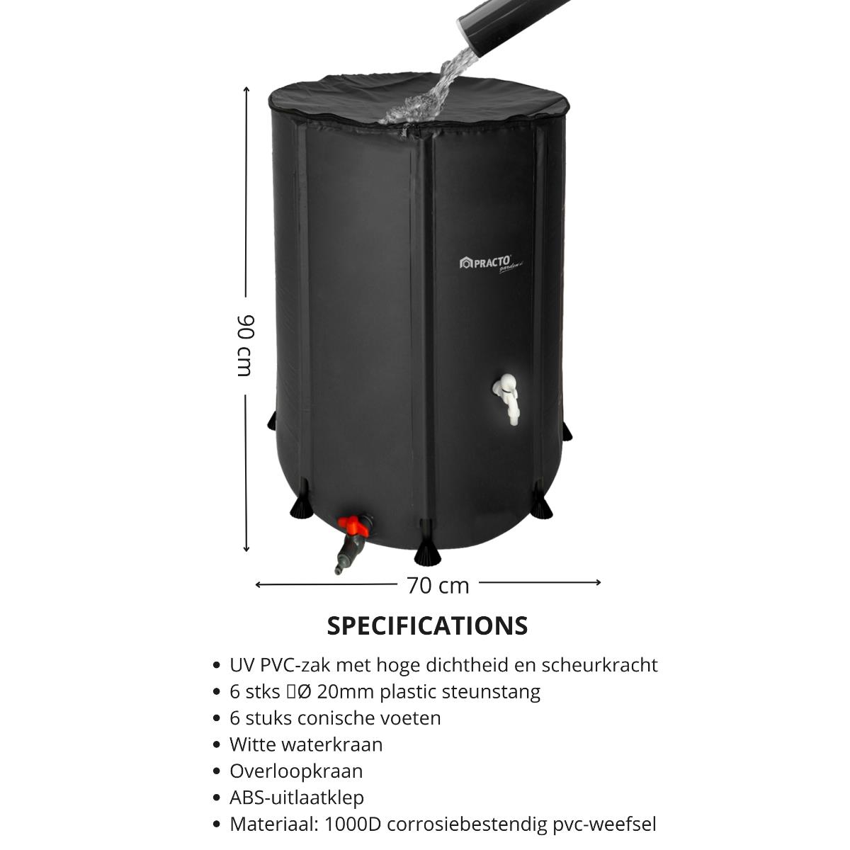 Practo Garden - Opvouwbare regenton - 350 liter - Inclusief kraantje -