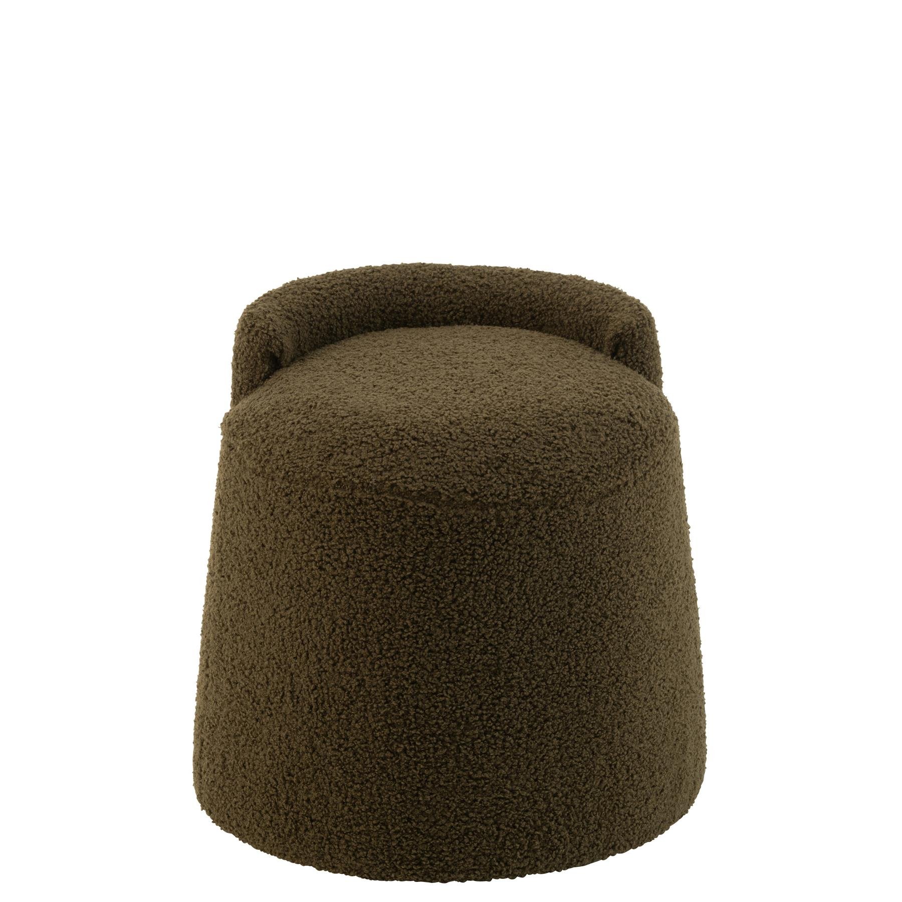 J-line - Poef Teddy Rond+rugleuing Bouclé Groen - 40x40x38cm