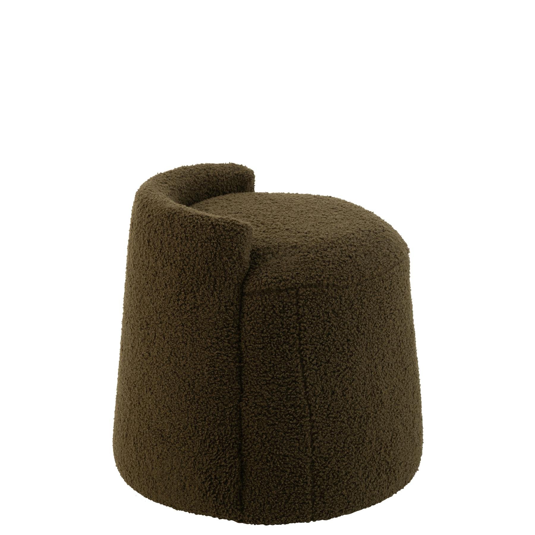 J-line - Poef Teddy Rond+rugleuing Bouclé Groen - 40x40x38cm