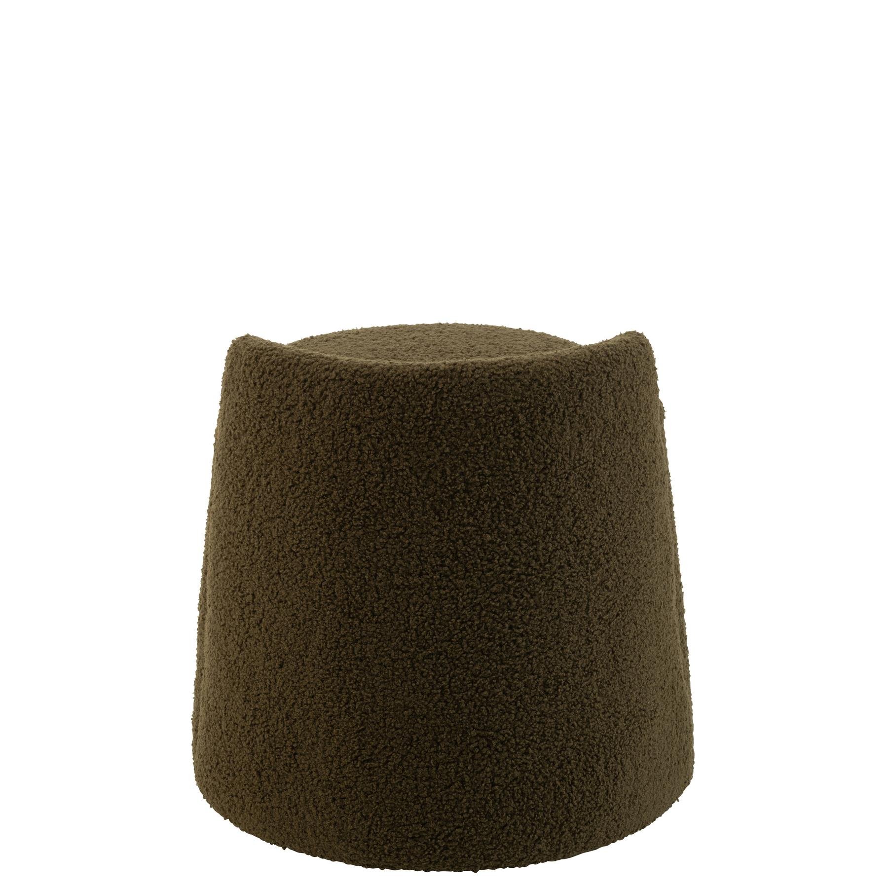 J-line - Poef Teddy Rond+rugleuing Bouclé Groen - 40x40x38cm