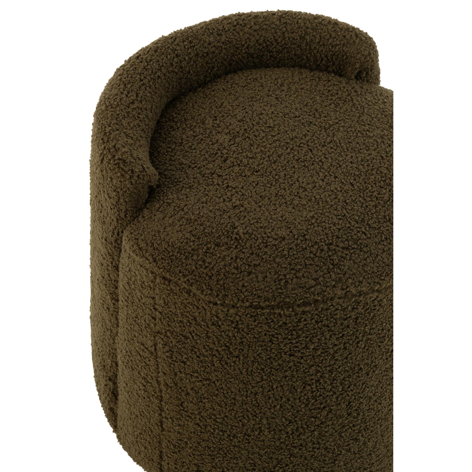 J-line - Poef Teddy Rond+rugleuing Bouclé Groen - 40x40x38cm