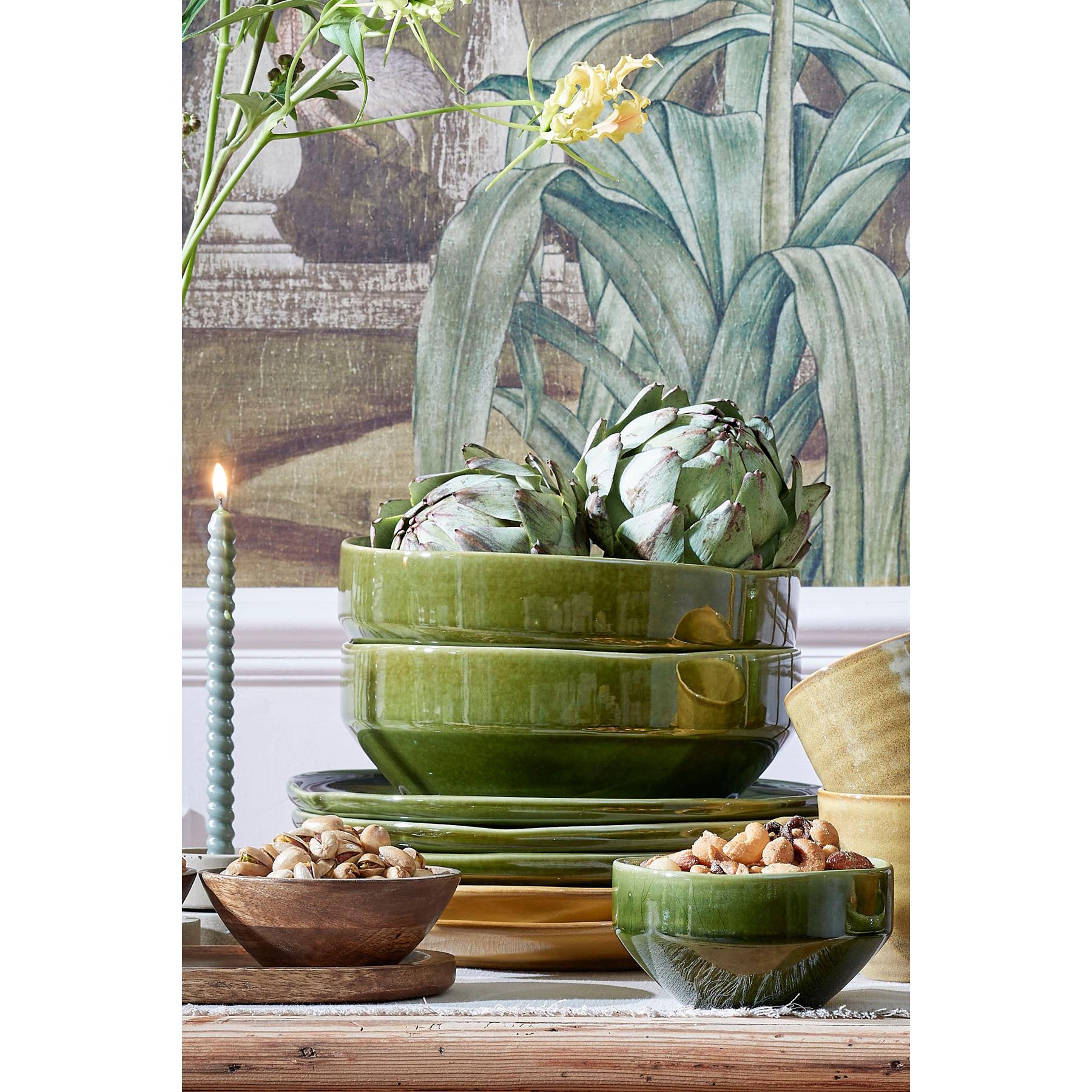 Mica Decorations Rhea Schaal - Set van 4 - Ø22,5 cm - Keramiek - Groen