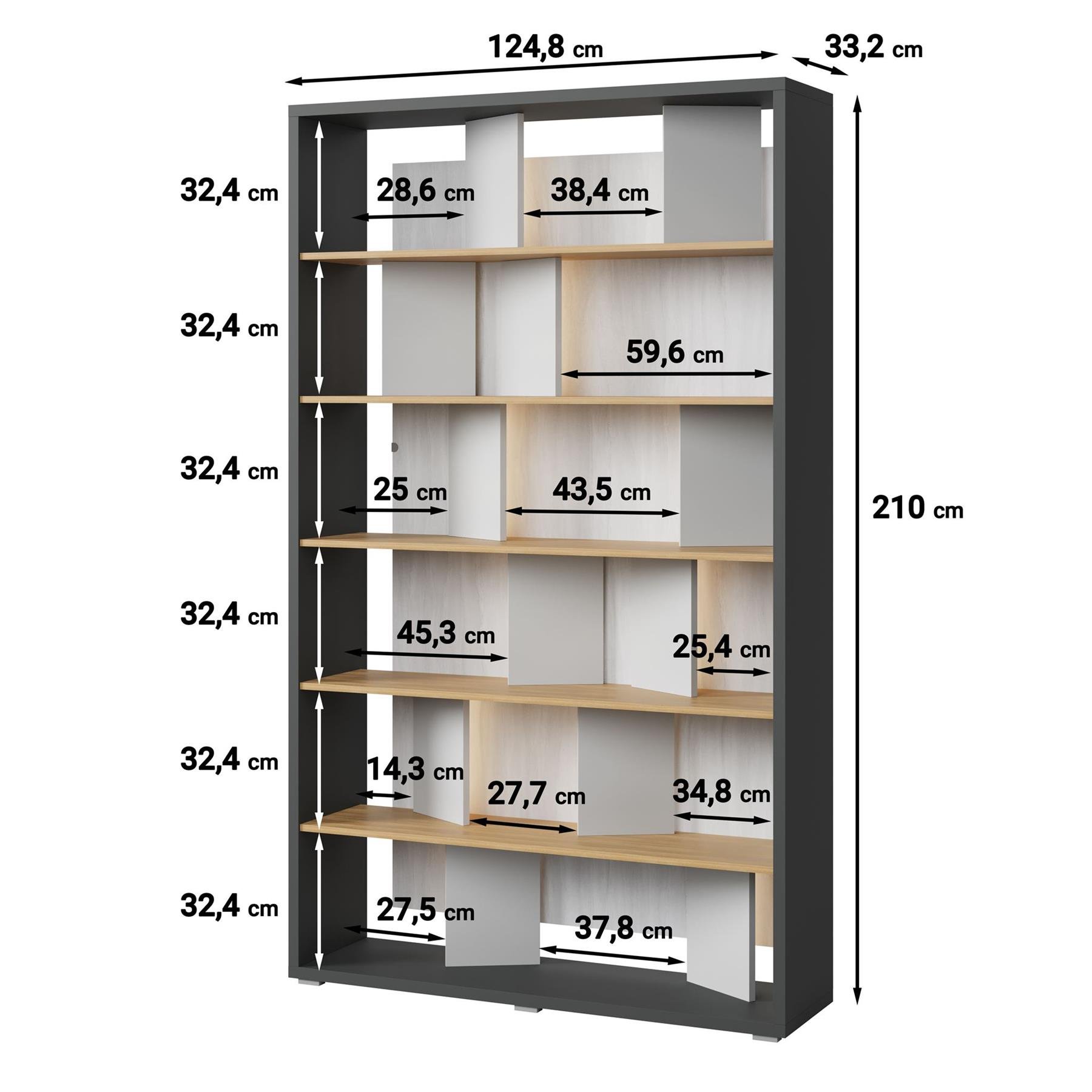 Meubella Boekenkast Flamingo - Grijs - Eiken - 125 cm