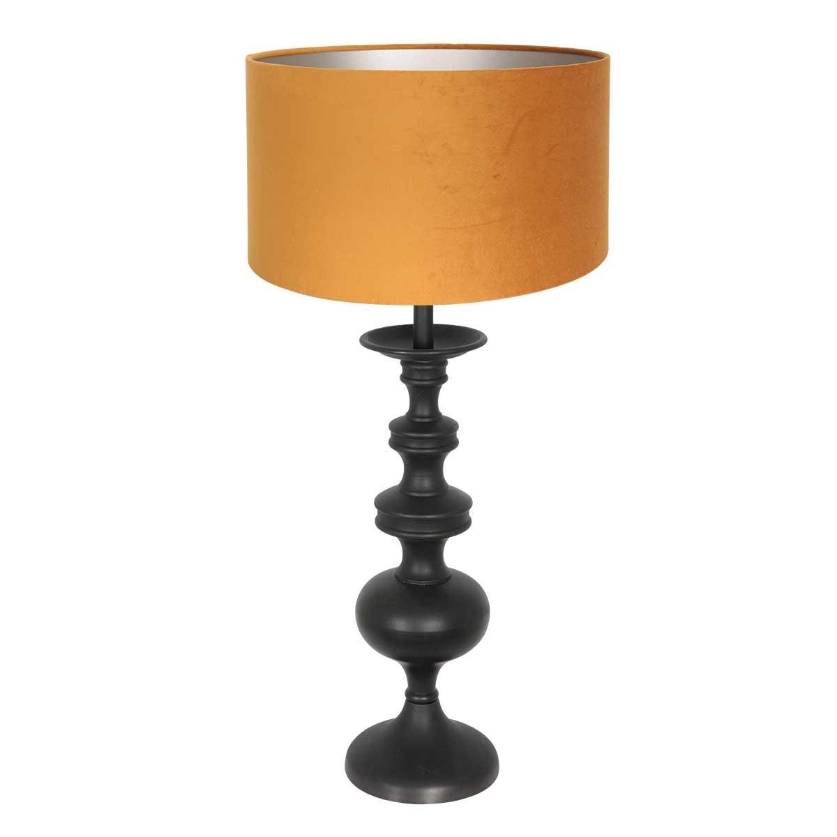 Anne Lighting - tafellamp - Lyons - zwart - hout velours stof - Ø 40cm - E27 - 3484ZW