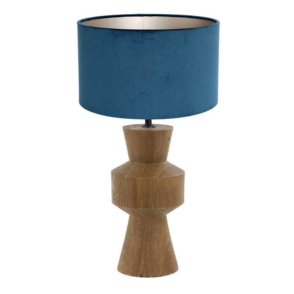 Light Living tafellamp Gregor - blauw - hout - 17 cm - E27 fitting -
