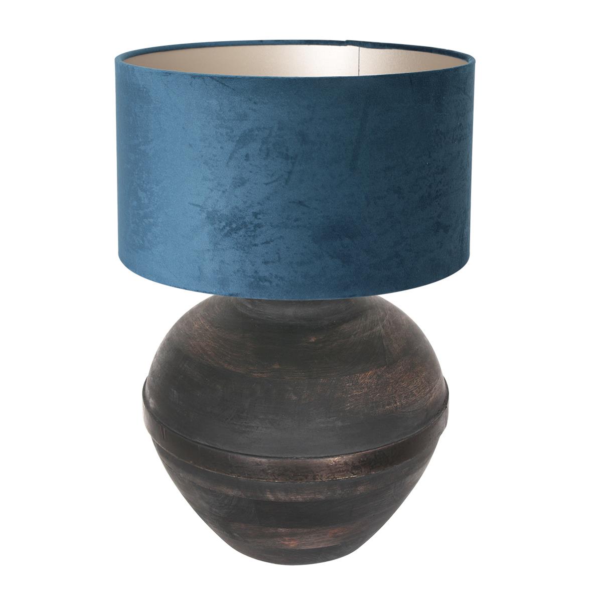 Anne Lighting - tafellamp - Lyons - zwart - hout velours stof - Ø 40cm - E27 - 3474ZW
