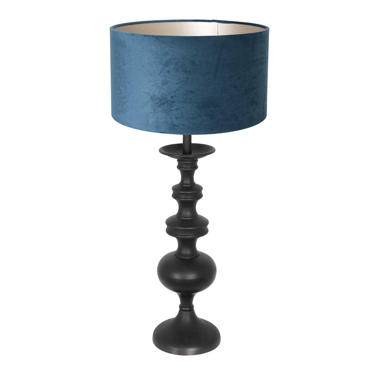 Anne Lighting - tafellamp - Lyons - zwart - hout velours stof - Ø 40cm - E27 - 3488ZW