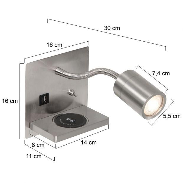 Mexlite Wandlamp Upround Staal USB 1lichts