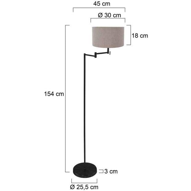 Mexlite Vloerlamp Bella Zwart Lampenkap Ø 30cm Grijs E27 Fitting