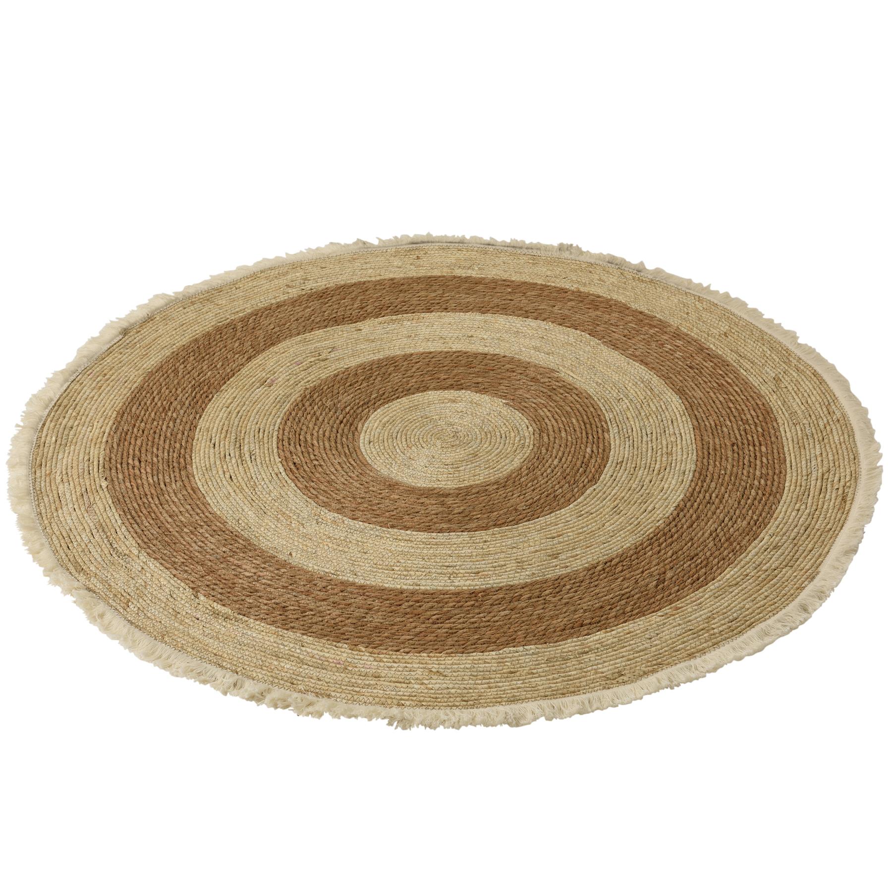 J-line - Tapijt Kwastjesband Mais katoen Beige|Wit - 120x120x1cm