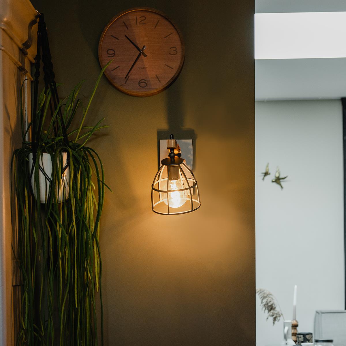 QAZQA Smart wandlamp donkergrijs met hout verstelbaar incl. Wifi A60