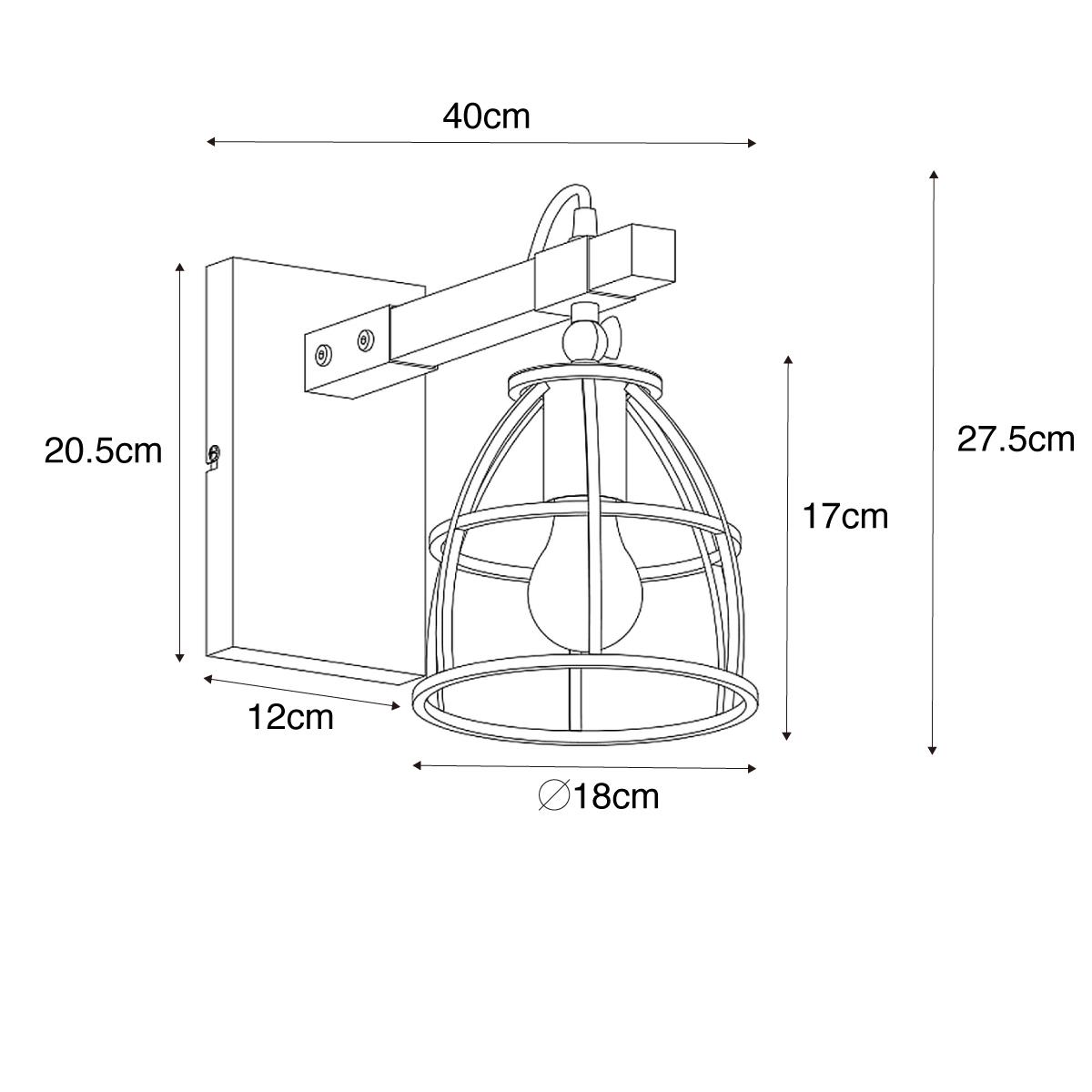 QAZQA Smart wandlamp donkergrijs met hout verstelbaar incl. Wifi A60
