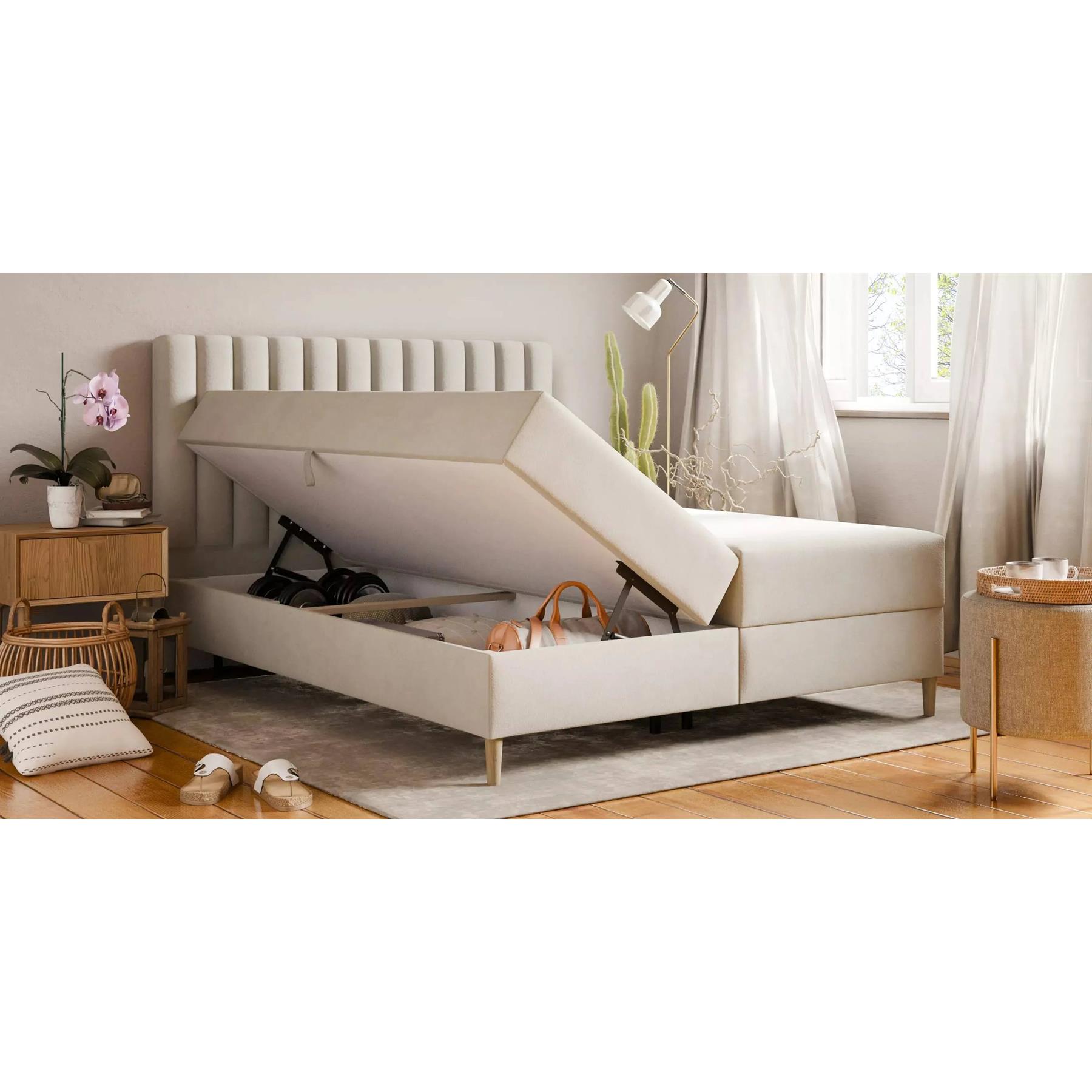 by fonQ Pazara Boxspring met Opbergruimte 160 x 200 cm - Crème / Naturel