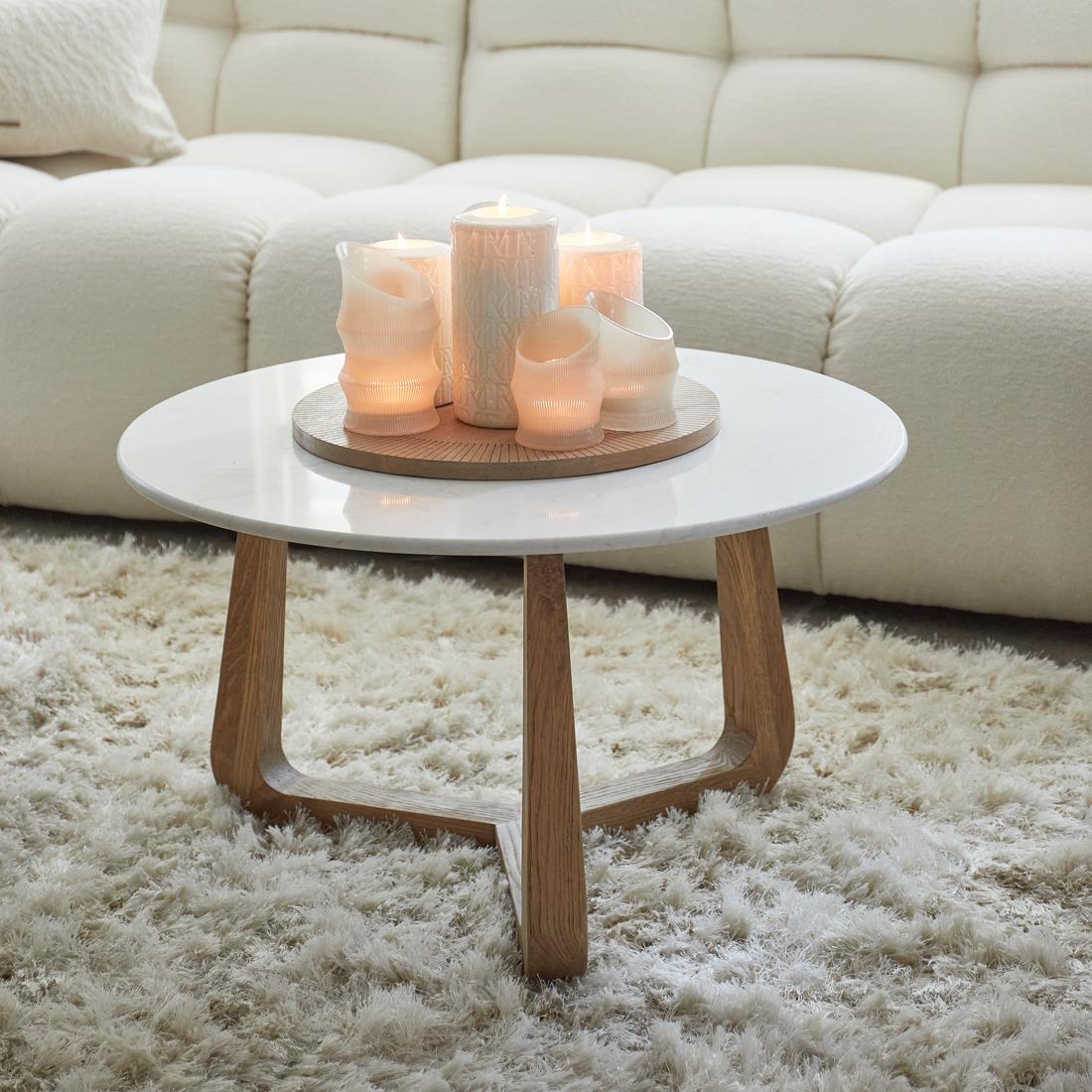 Rivièra Maison - Elegante ronde salontafel in crème marmer en eikenhout met afmetingen 42 cm hoog