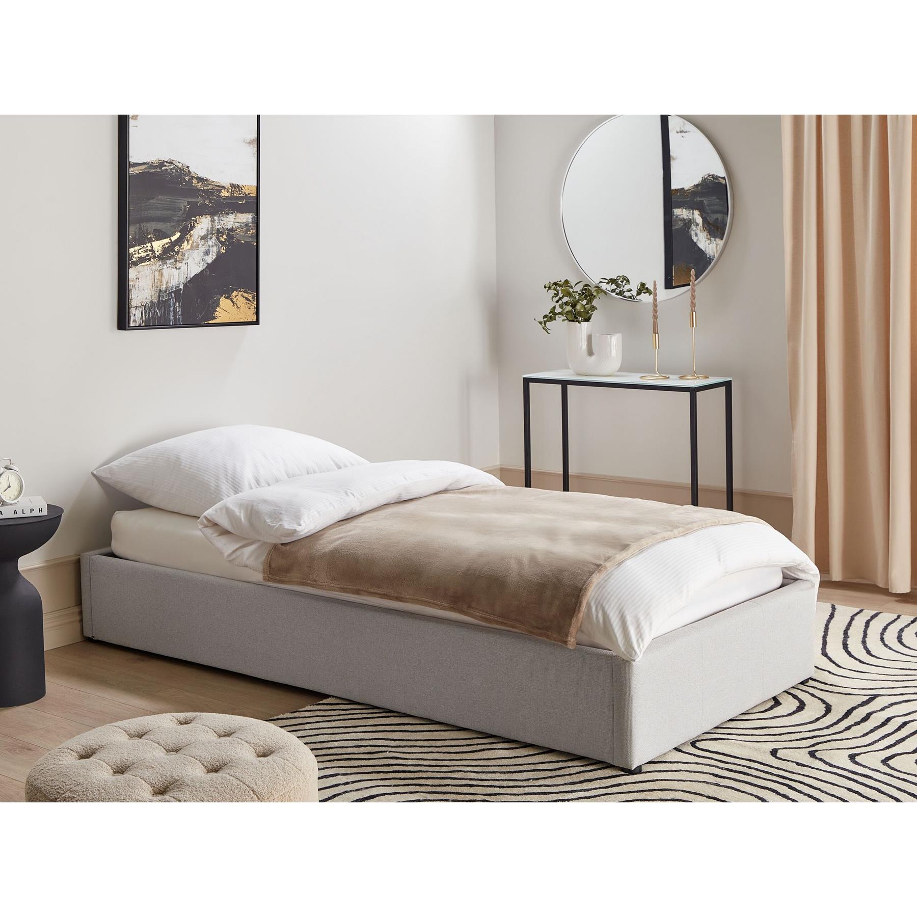 Beliani-DINAN-Eenpersoonsbed-Lichtgrijs-90 x 200 cm-Polyester