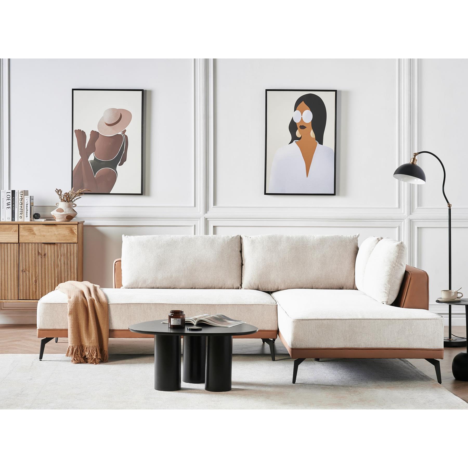 Beliani-MYKEN-Hoekbank-Beige|Bruin-Linkszijdig-Polyester|Kunstleer