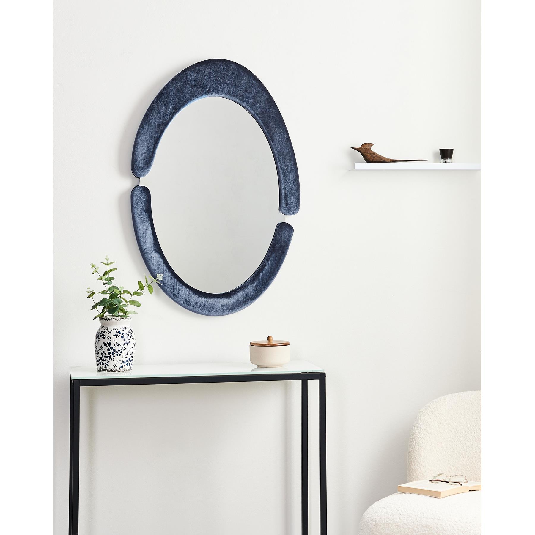 Beliani - MASSAY - Wandspiegel - Donkerblauw - Fluweel