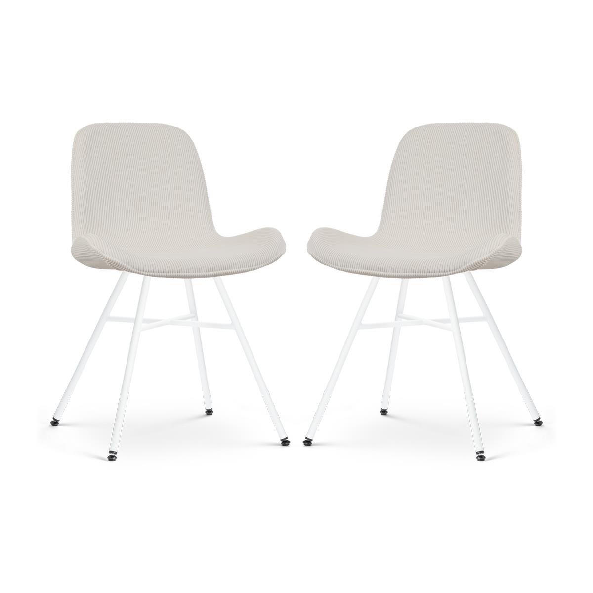 Nolon Noa-Fé Eetkamerstoelen Set van 2 - Rib Crème - Witte Poten