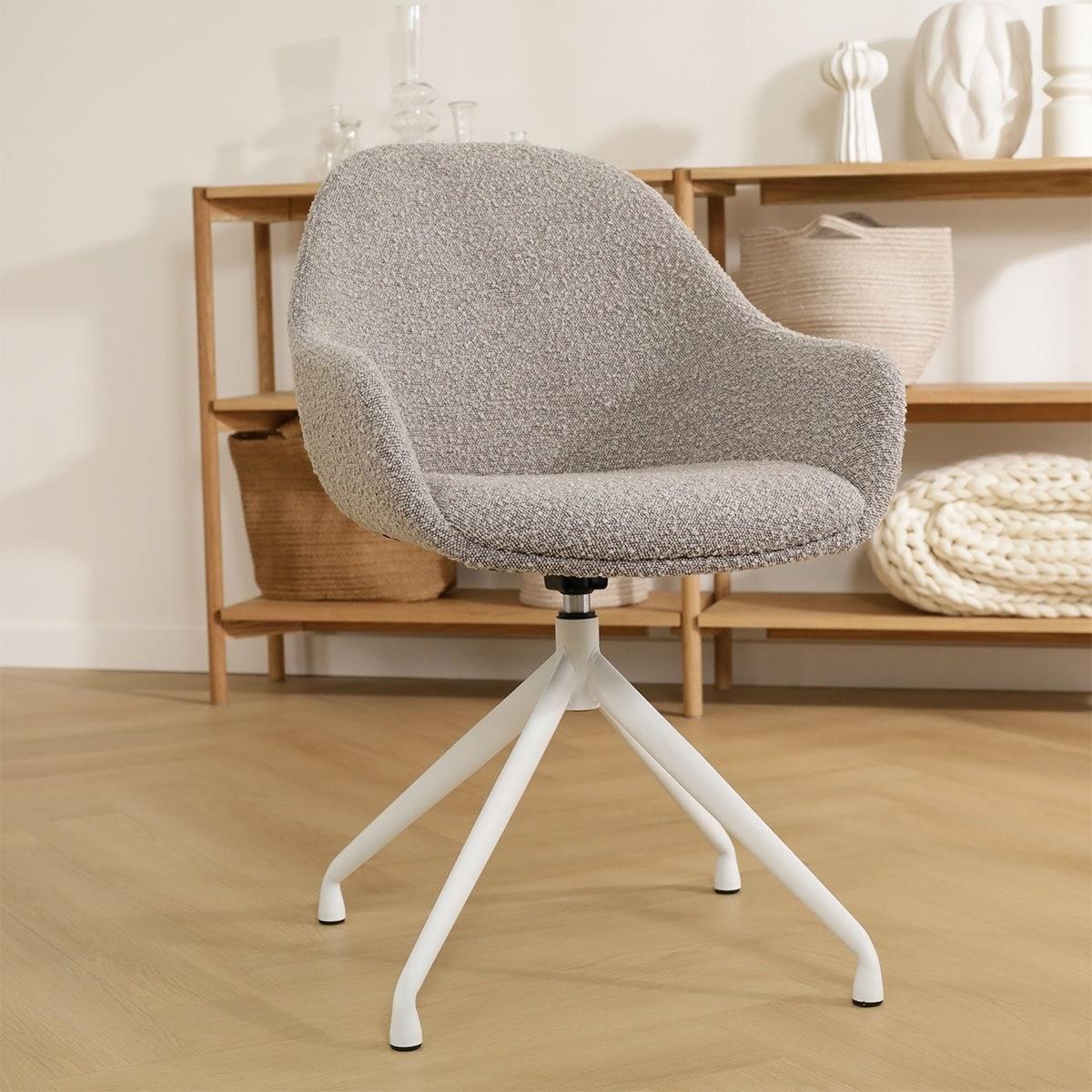 Nolon Nola-Mae Draaibare Eetkamerstoelen Bouclé Taupe - Wit - 2x