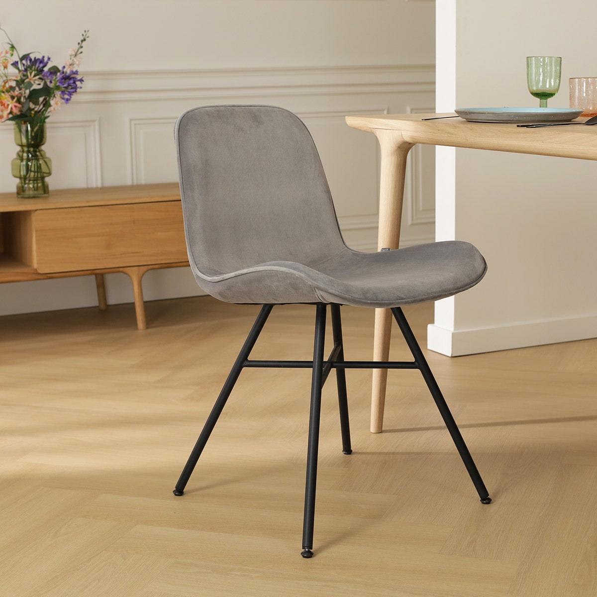 Nolon Noa-Fé Eetkamerstoelen Set van 2 - Velvet Grijs - Zwarte Poten