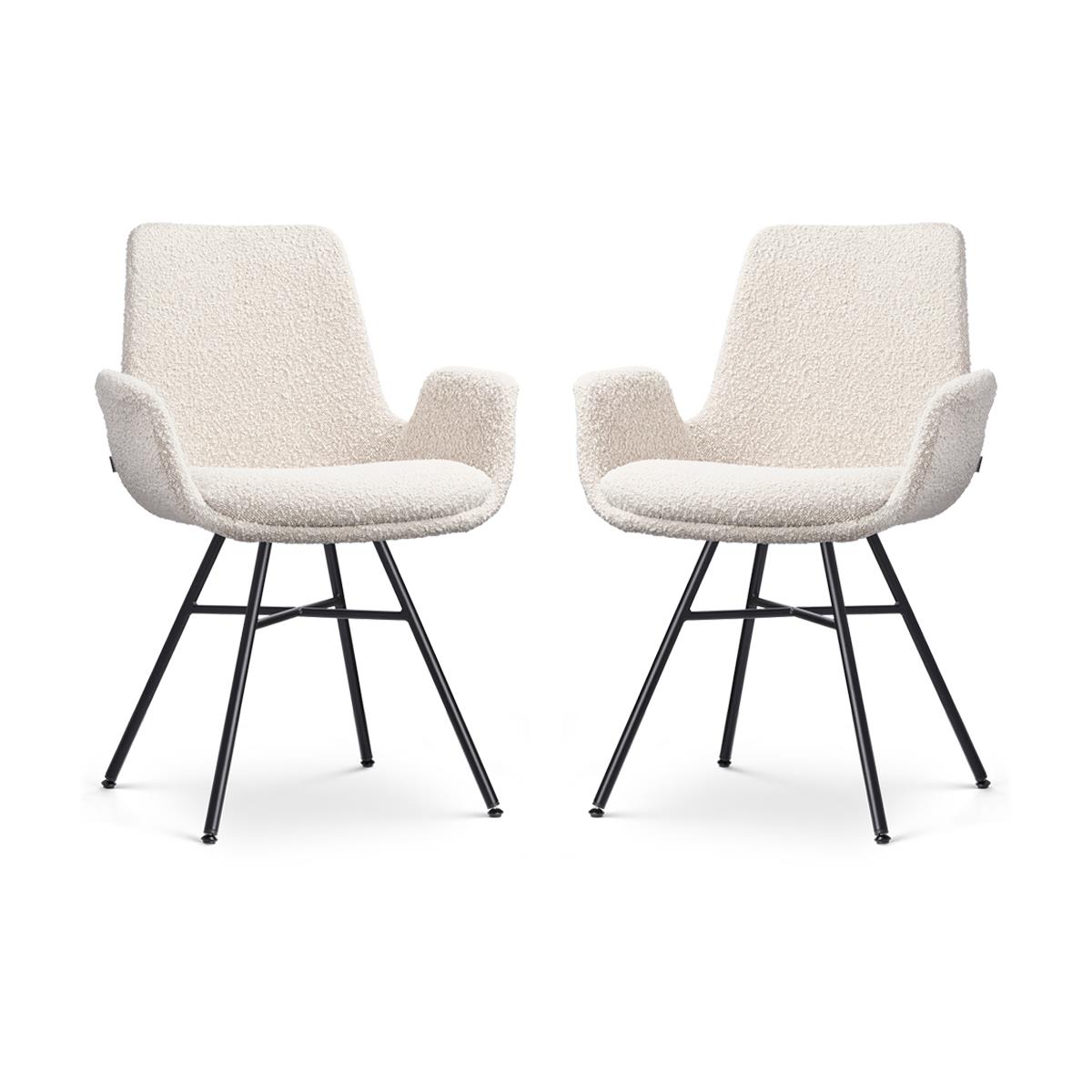 Nolon Noa-Eef Eetkamerstoelen Set van 2 - Bouclé Beige - Zwarte Poten