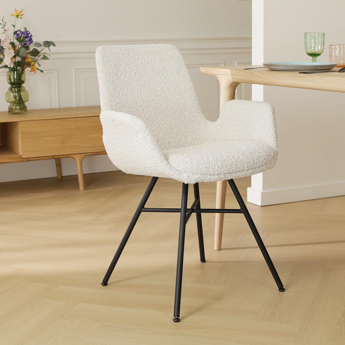 Nolon Noa-Eef Eetkamerstoelen Set van 2 - Bouclé Beige - Zwarte Poten