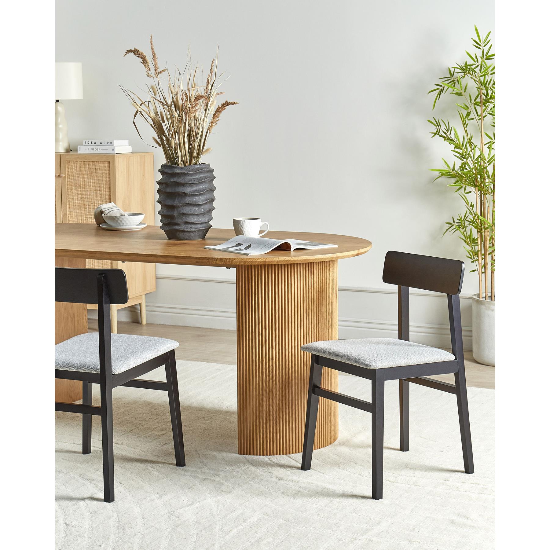 Beliani-STACY-Eetkamerstoelen set van 2-Zwart|Lichtgrijs-Rubberhout