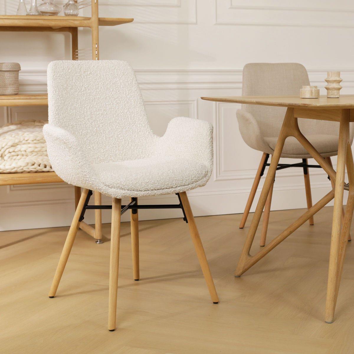 Nolon Nena-Eef Eetkamerstoelen Set van 2 - Bouclé Beige - Naturel Hout