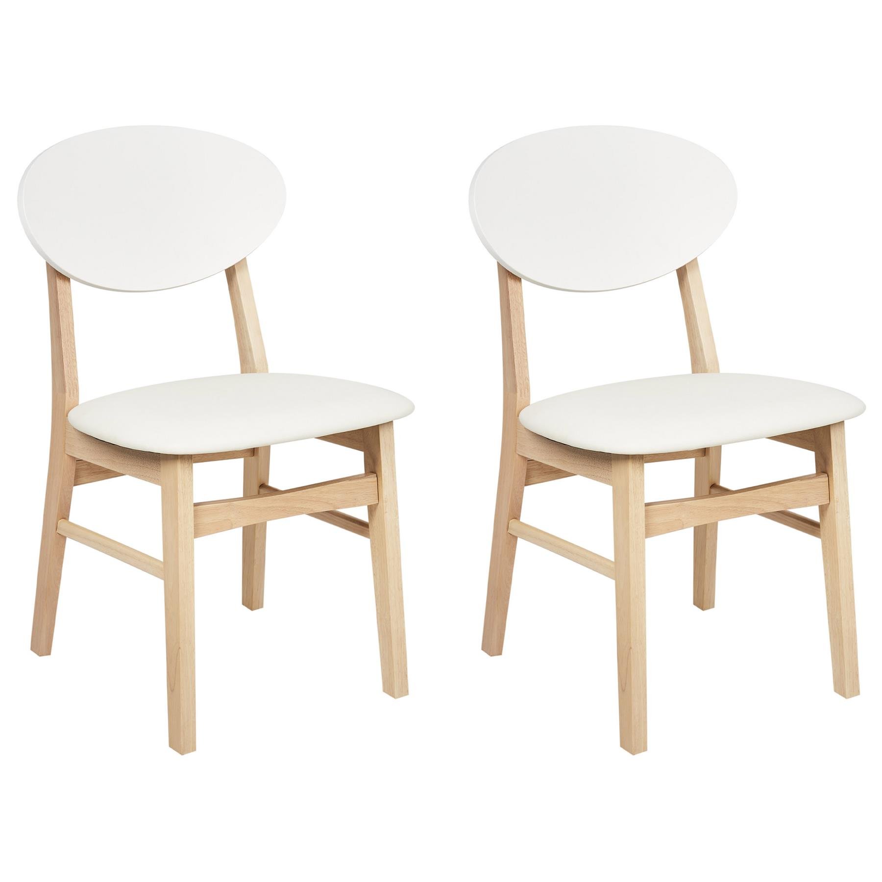 Beliani-AMERY-Eetkamerstoel set van 2-Lichthout|Crème-Rubberhout