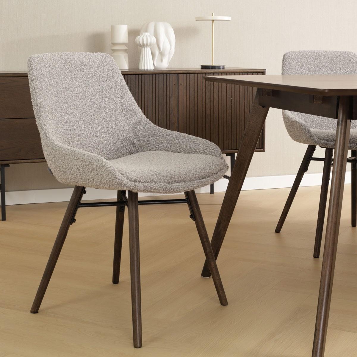 Nolon Nena-Isa Eetkamerstoelen Set van 2 - Bouclé Taupe - Walnoot