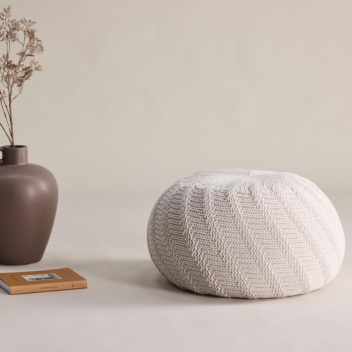 Nest living Dina Ronde Gebreide Poef Ø 45 cm - Crême