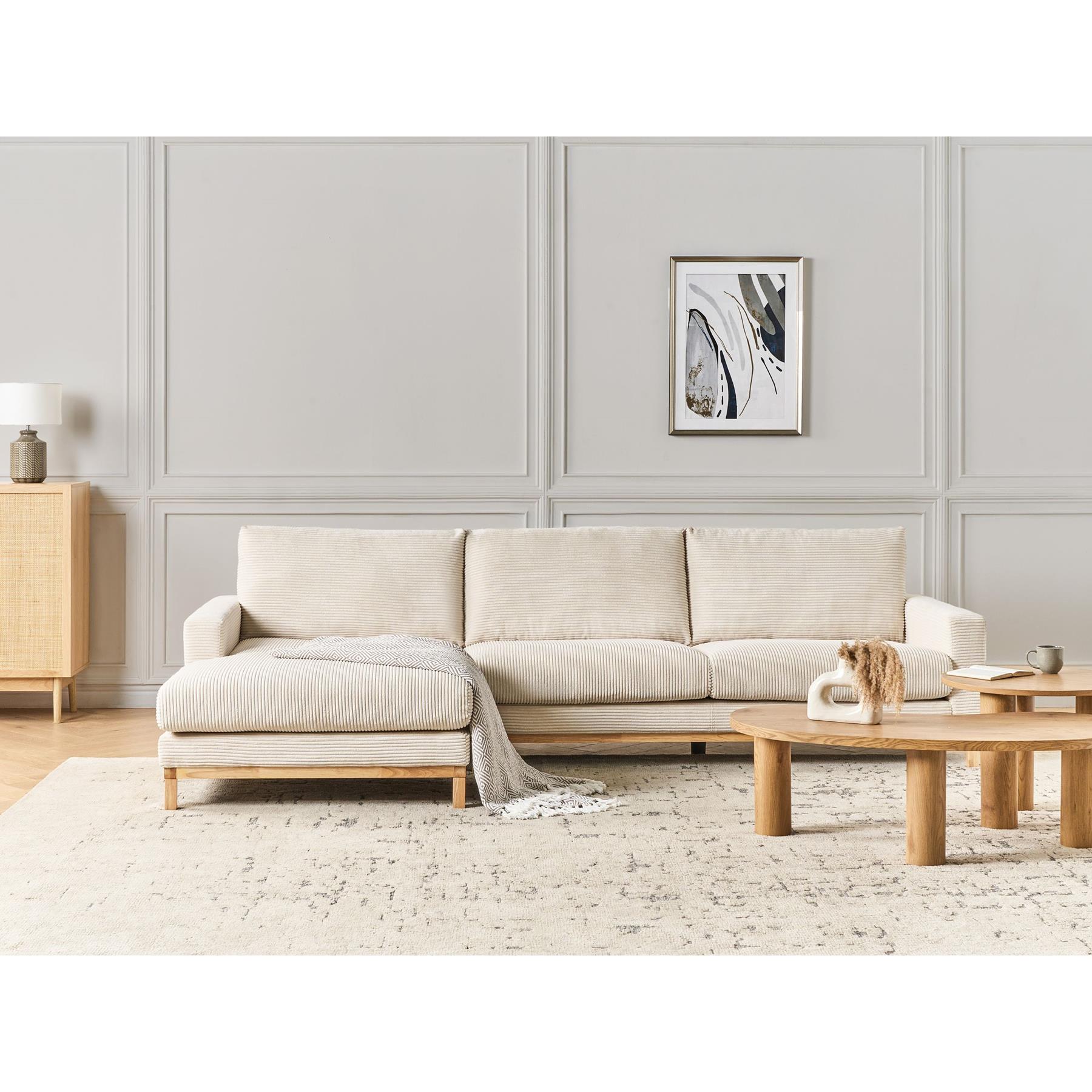 Beliani - SIGGARD - Hoekbank - Lichtbeige - Rechtszijdig - Corduroy
